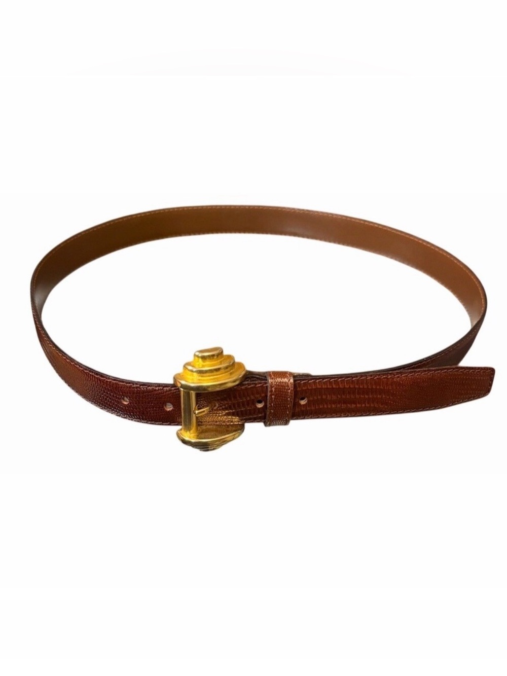 Woodward Vintage Belt Womens Size 30 Brown Croc-Embossed Skinny Gold tone Buckle
